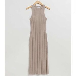 & Other Stories Taupe Ribbed Midi Dress